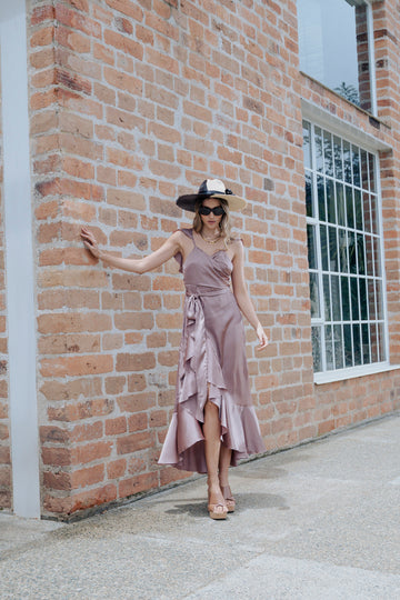 GLORIA WRAP DRESS WITH CAPE - SATIN SILK